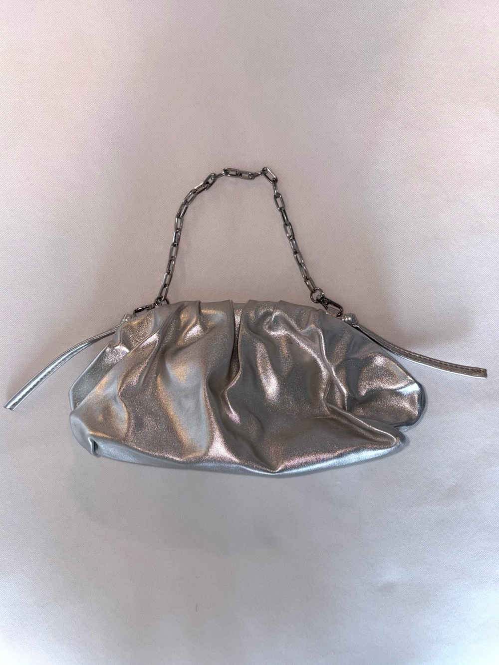 Express Silver Metallic Chain-Handle Women's Clutch Bag